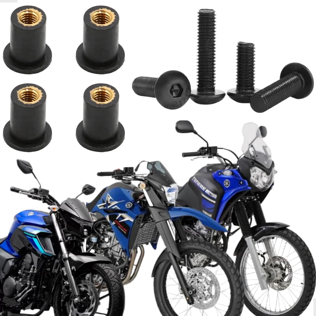4x Parafusos Metal + 4x Buchas FZ 25 FZ 15 R15 Tenere 250 XT660 Cb500X Ninja Sahara 300 Bolha