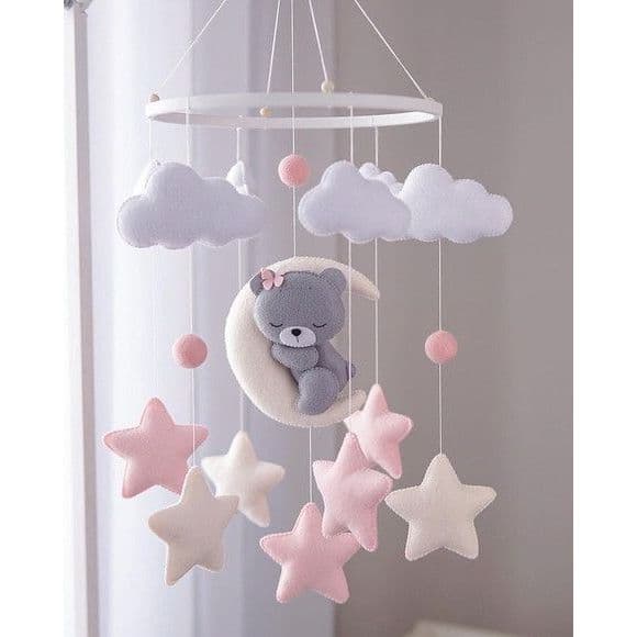 Móbile de Berço Urso na lua decoração de quarto, Menino, Menina.