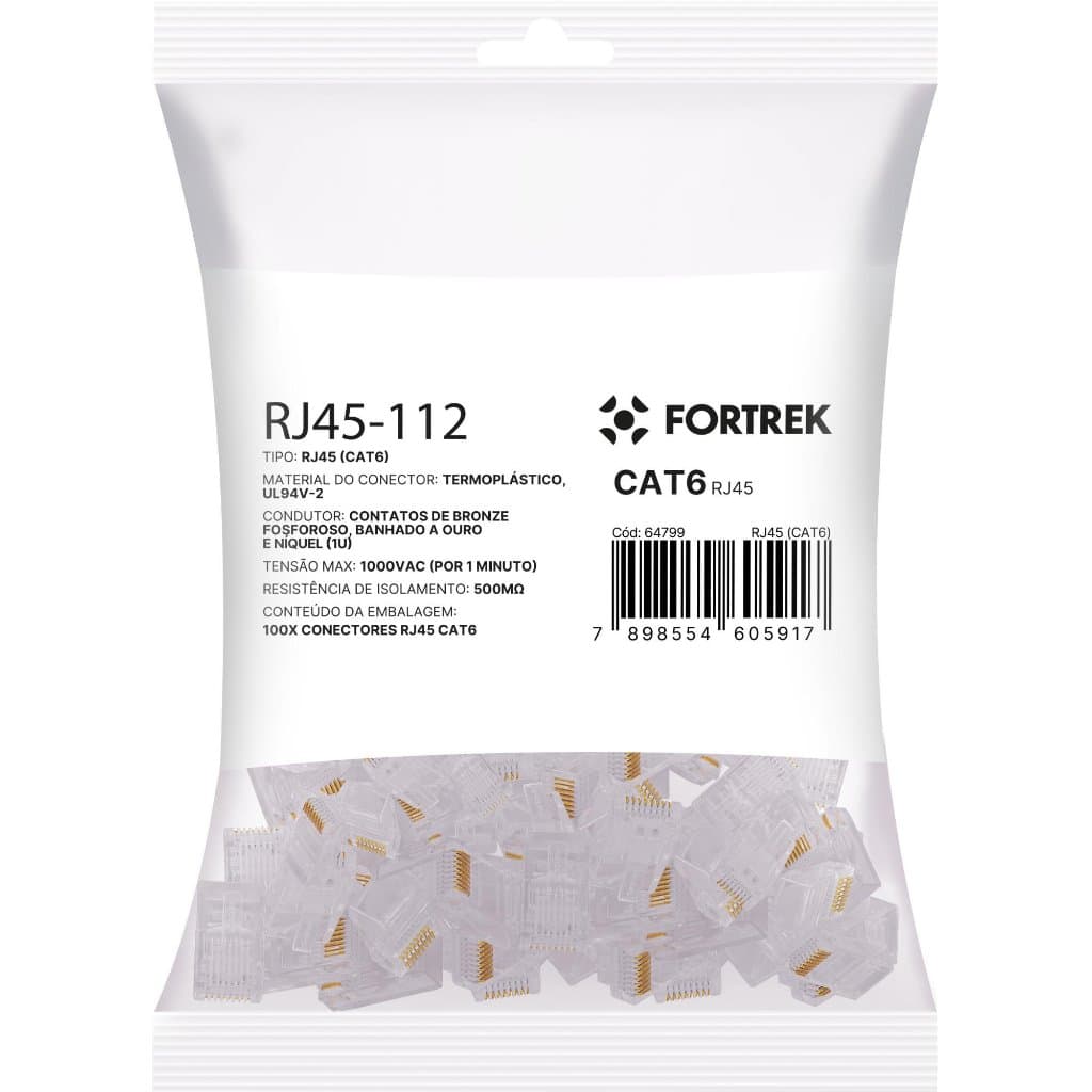 Conector Internet 8p8c Rj45 Fortrek Cat6 Macho Pct100u