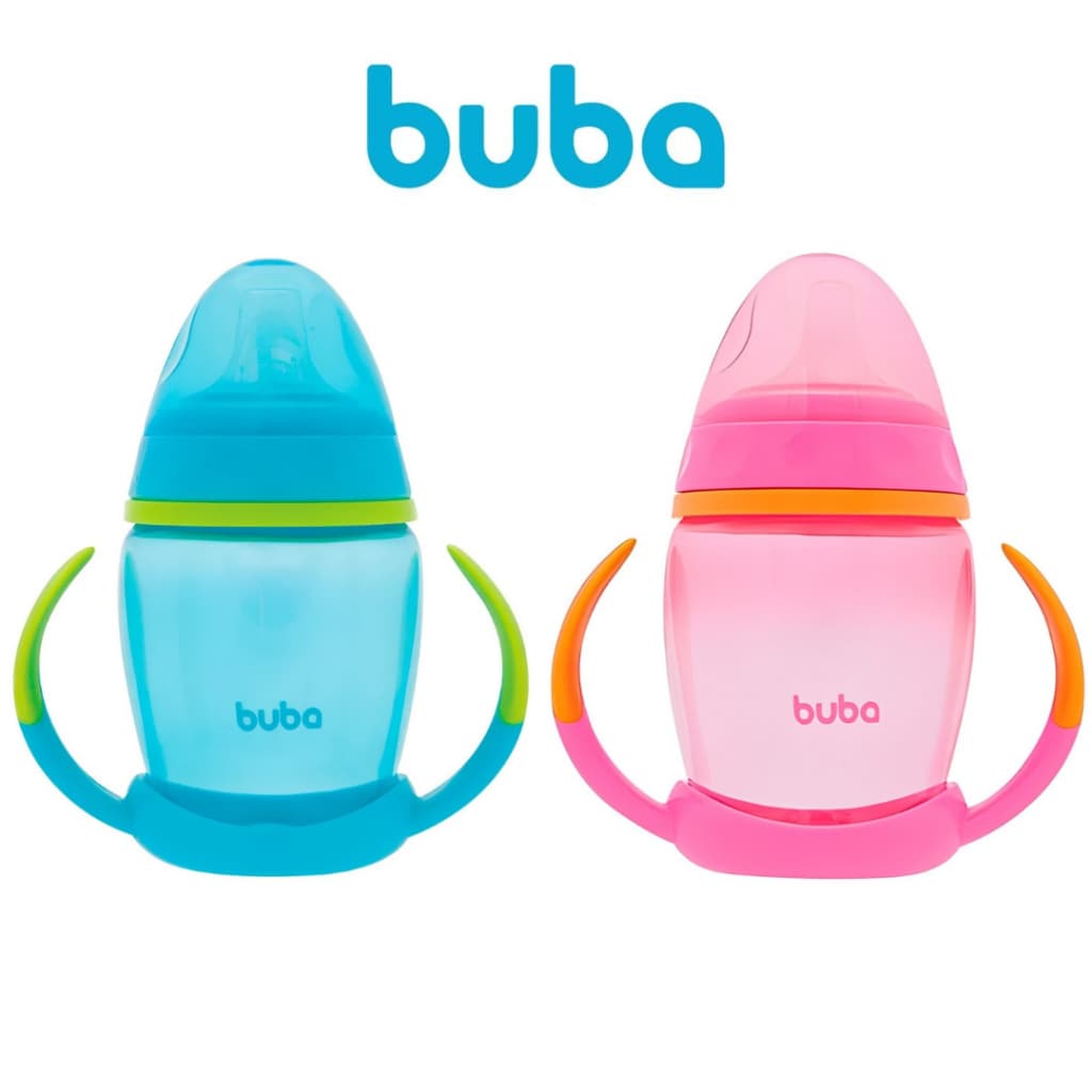 Copo Infantil de Treinamento C/ Alça Removível 250 Ml Bico Silicone Buba Rosa ou Azul