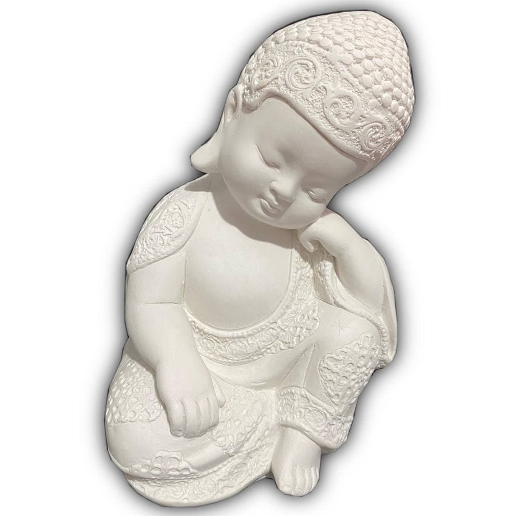 Buda Pensativo Mão no Rosto 21 cm Gesso Cru