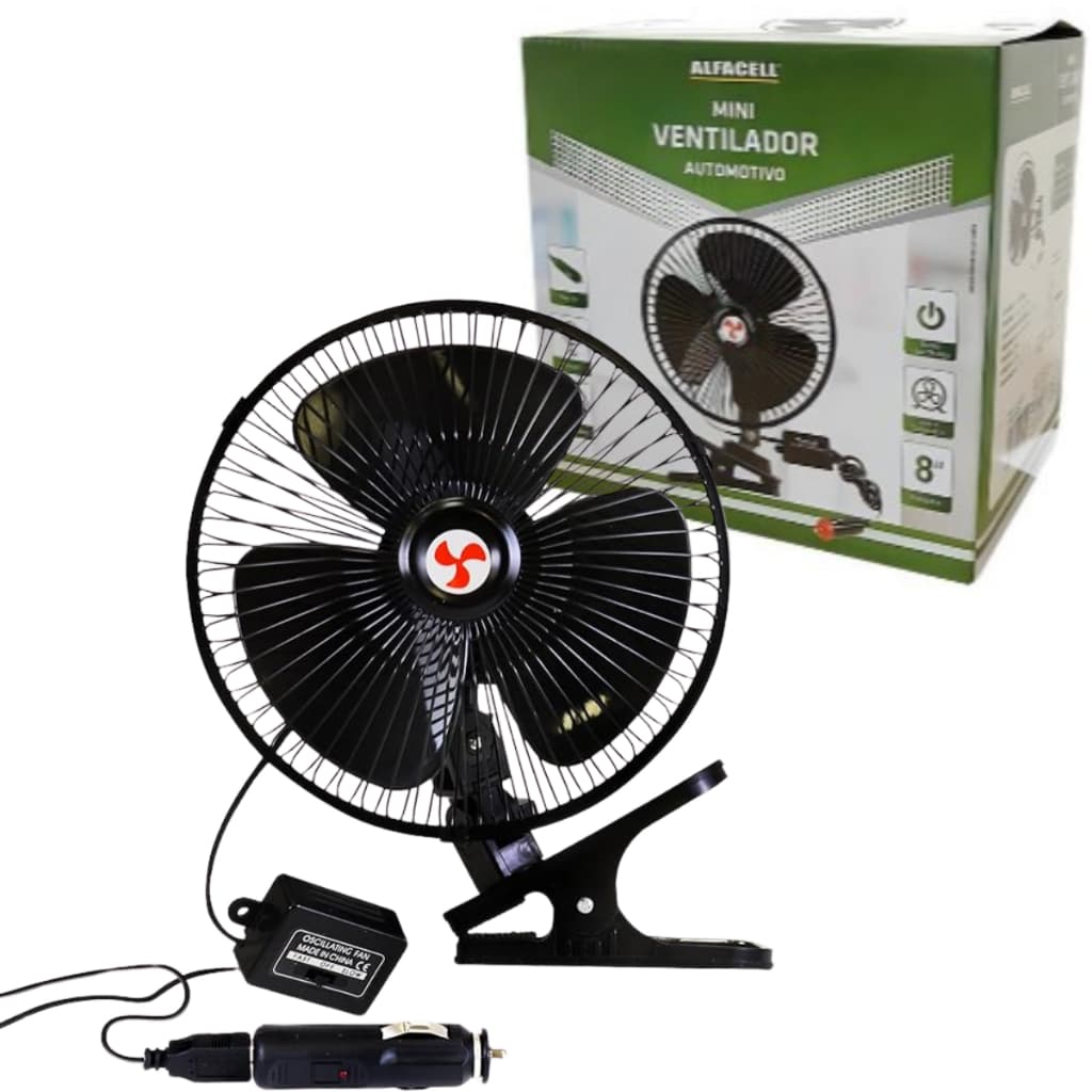 Mini Ventilador  8"  Automotivo 1 Velocidade Alfacell Oscilante/Fixo 33x22x17,5cm REF.:AL12010