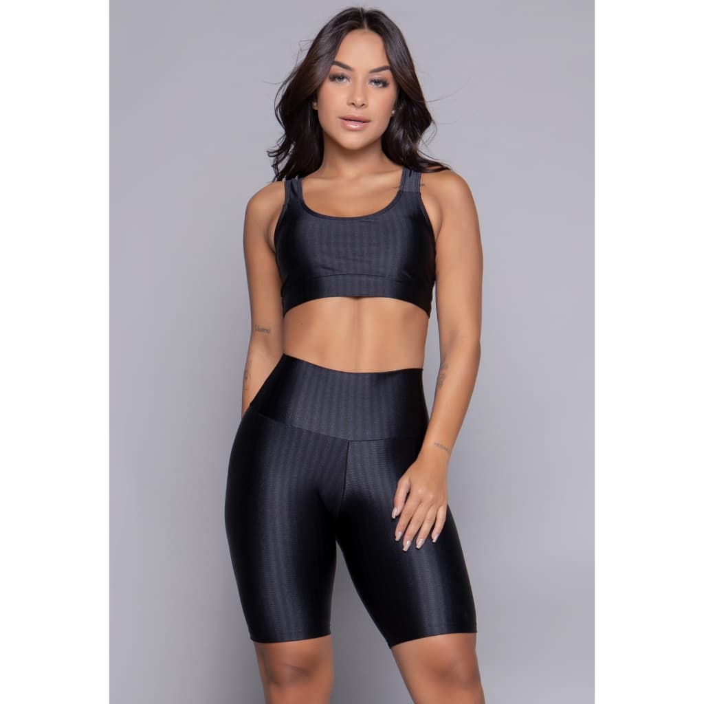 Conjunto Fitness Top Bojo Removível e Bermuda New Zig Compressão 3D