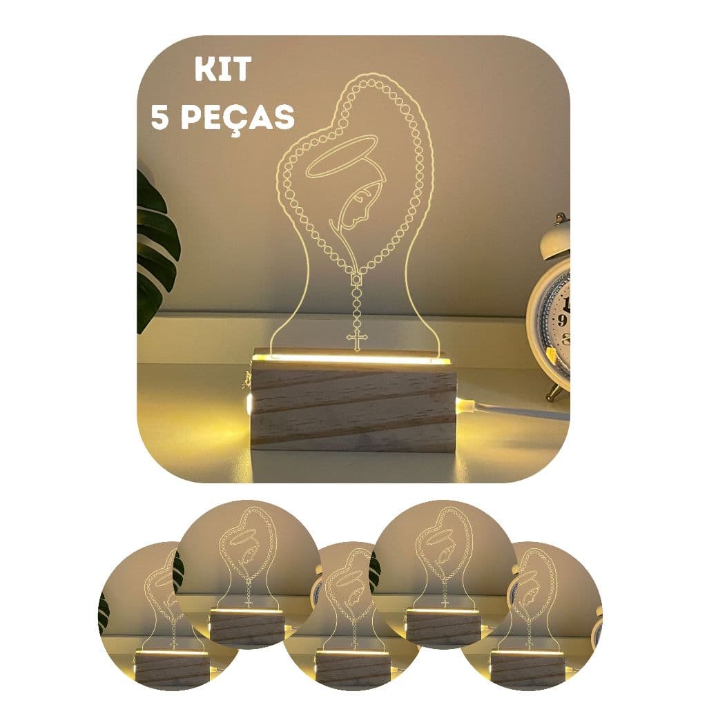 Luminária Led Kit Rosário Ave Maria Acrílico Madeira