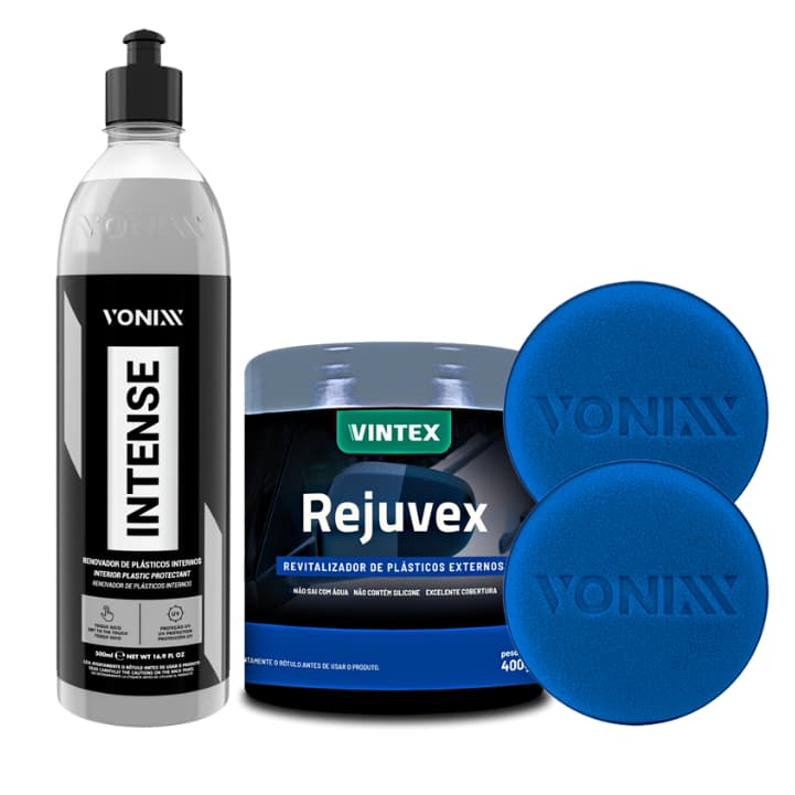 Kit Intense Rejuvex Vonixx Revitalizador Restaurador Plástico Interno Externo Painel Parachoque