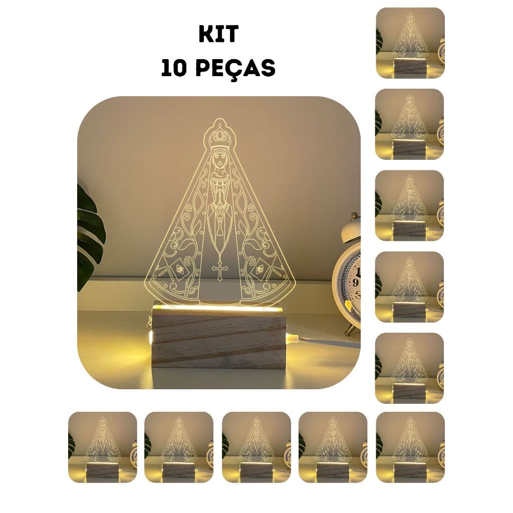 Luminária Led Kit Nossa Senhora Aparecida Acrílico Madeira