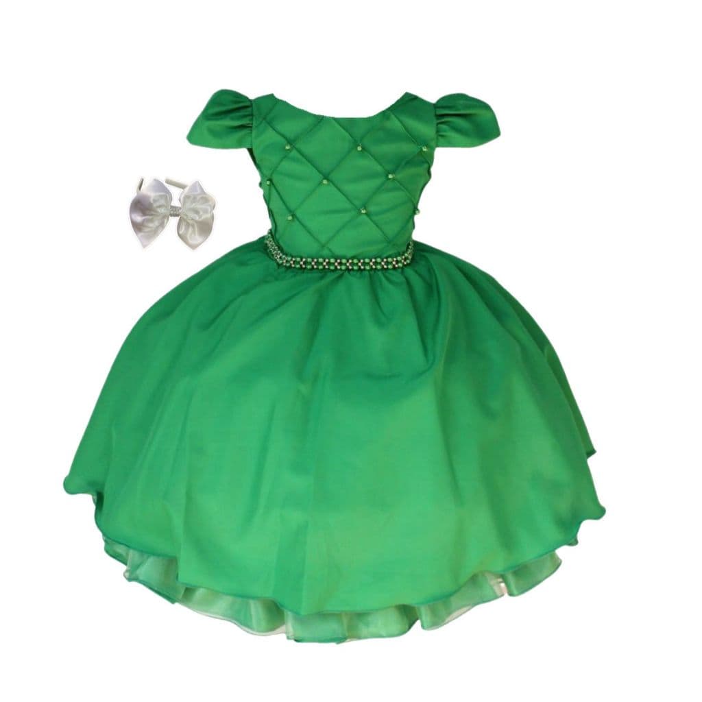 Vestido Infantil Verde Luxo Casamento  Aniversario Com Tiara.