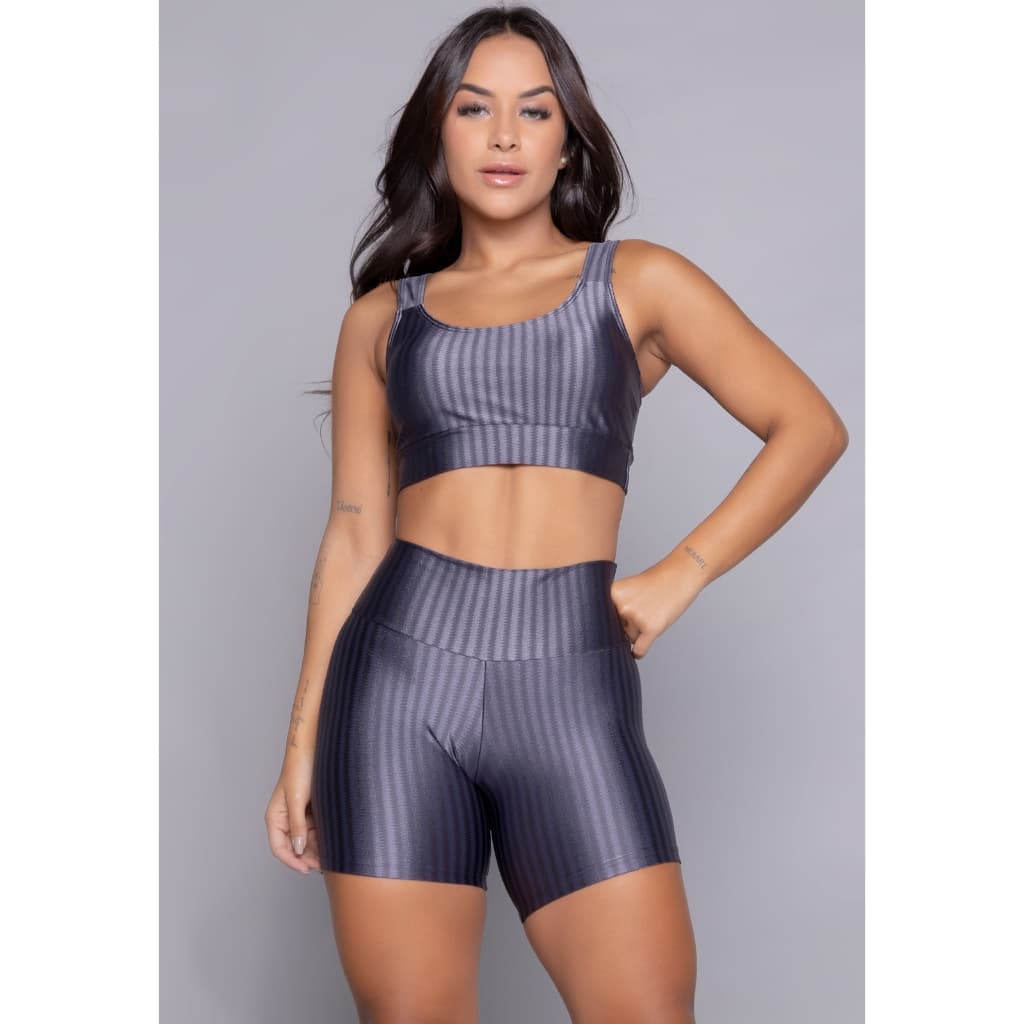 Conjunto Fitness Short Meia Coxa New Zig e Top Bojo Removível