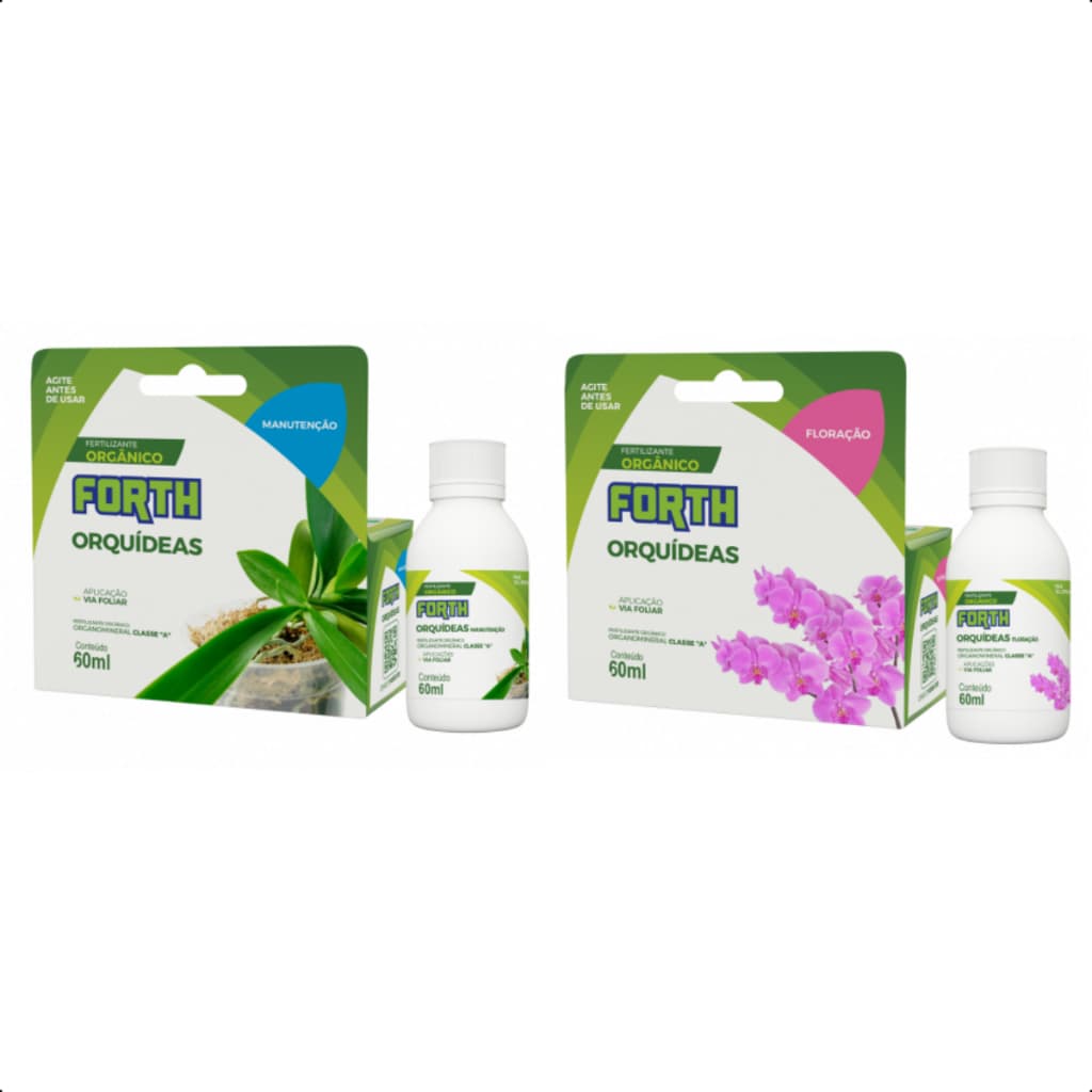Kit Adubo Fertilizante Orgânico Concentrado Forth Orquídeas Floração e Orquídeas Manutenção 60ml