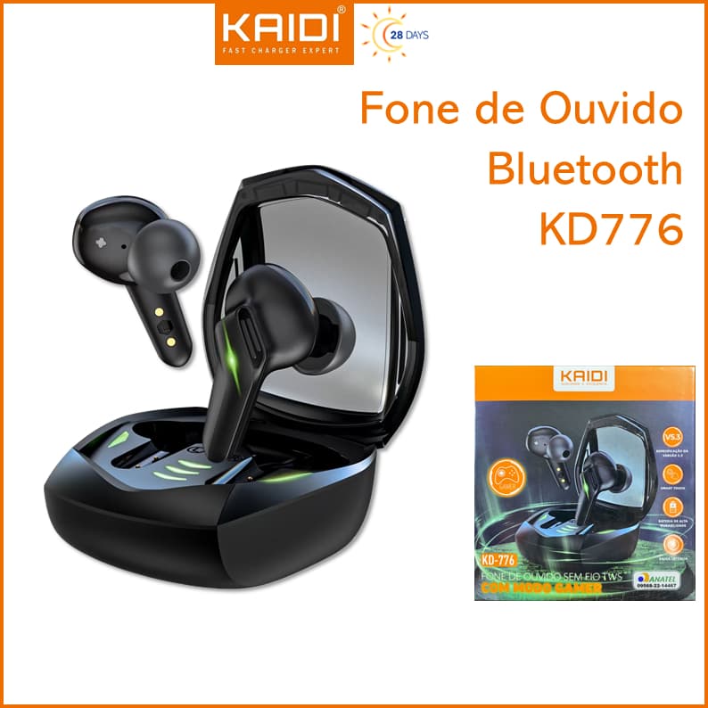 Fone de Ouvido Sem fio Bluetooth TWS Gamer Kaidi KD-776