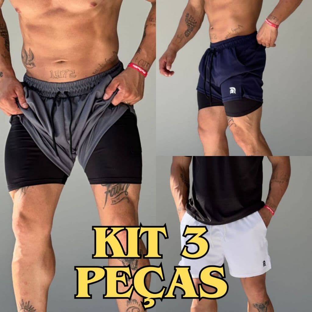 Kit 3  Bermudas Masculinas 2 em 1 com Suporte para Celular
