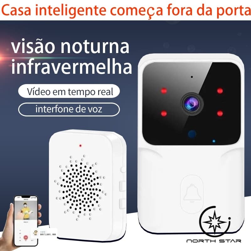 Campainha Com Câmera Vídeo Porteiro Sem Fio Wi-Fi HD Inteligente Smart Home Vê Pelo Celular