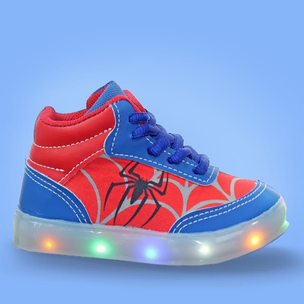 Tenis Botinha Com Luzes de Led Pisca Infantil Masculina Meninos Aranha