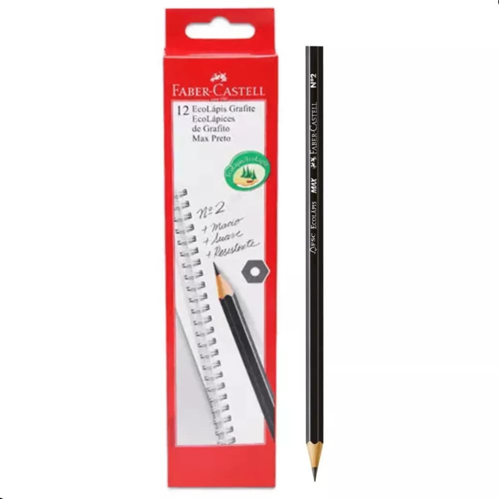 Lápis Preto Ecolápis Grafite Nº2 Faber Castell Caixa C/ 12 Unidades Escolar Escrita Macia Não Quebra