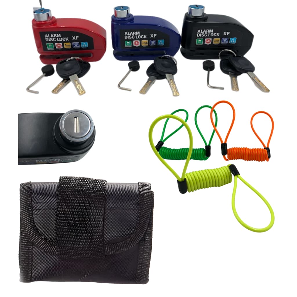 Kit Trava Cadeado de disco Antifurto c/ cabo lembre e Bolsa Moto Bike bicicleta Alarme antifurto!