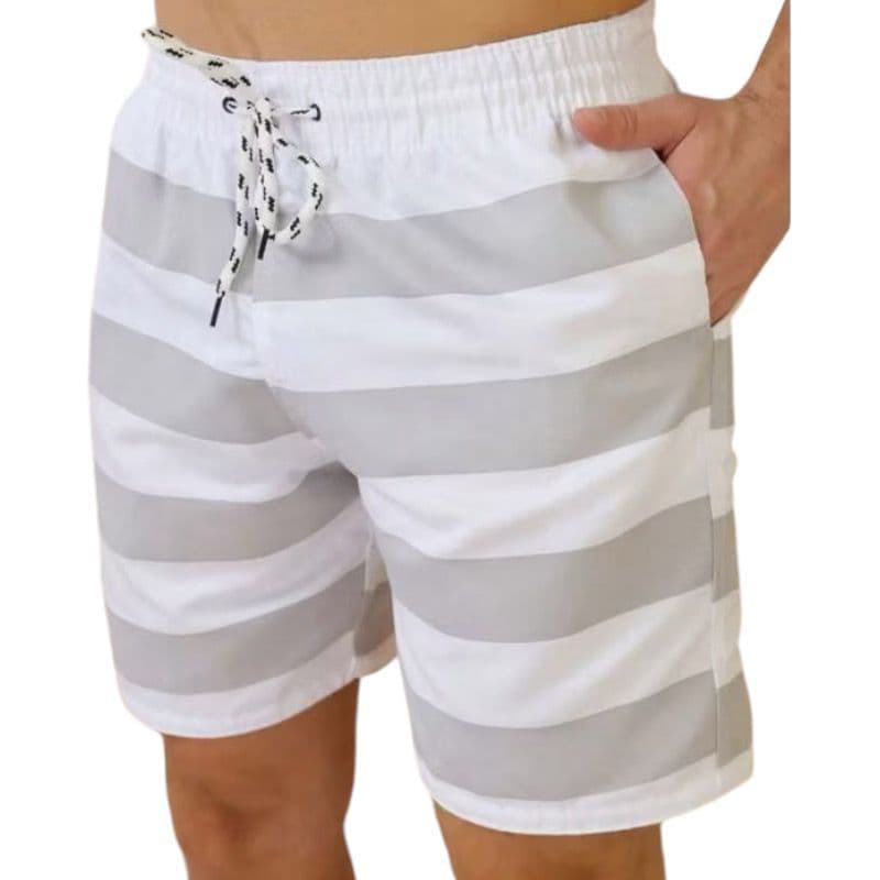 Short Tactel Listrado Grosso Masculino Mauricinho Adulto Surf Praia Piscina Secagem Rápida Bermuda