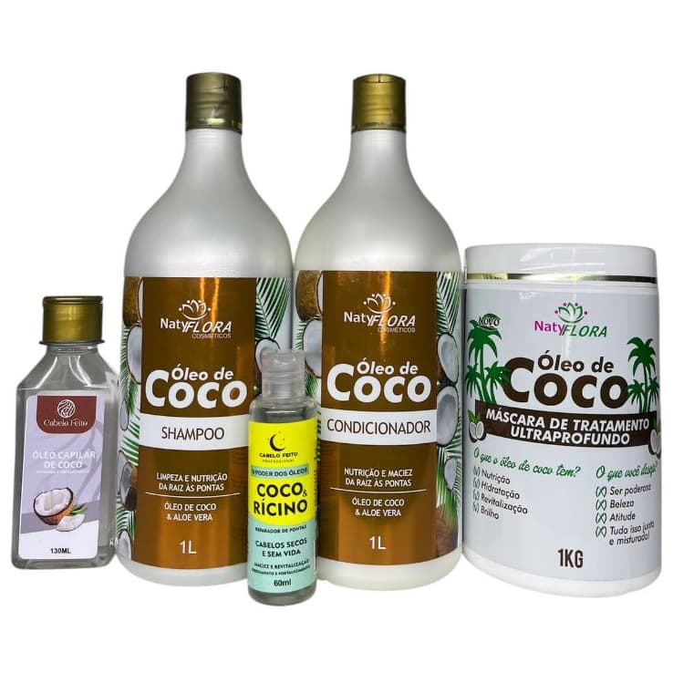 Kit Capilar Óleo de Coco e Óleo Capilar de Coco com Rep. de Coco & Rícino NatyFlora e Cabelo Feito