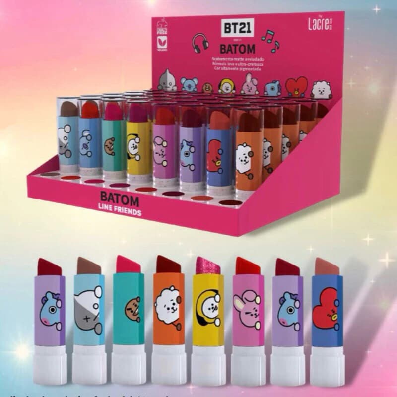 NOVAS CORES 2025 Glitter! Batom BT21 Velvet Matte - BTS - Lacre21 Vegano e Cruelty Free