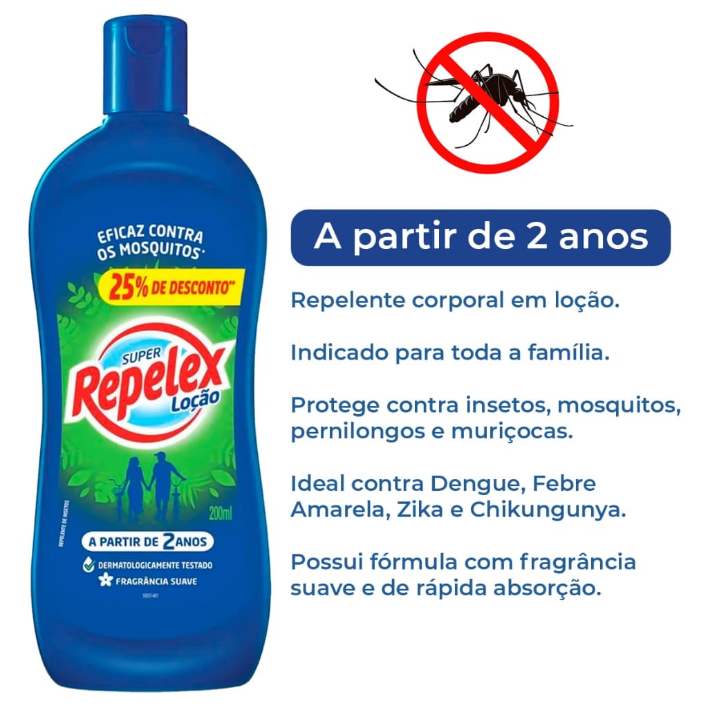 Repelente Infantil Adulto Mosquito Pernilongo Dengue Insetos Repelex Loção 200ml