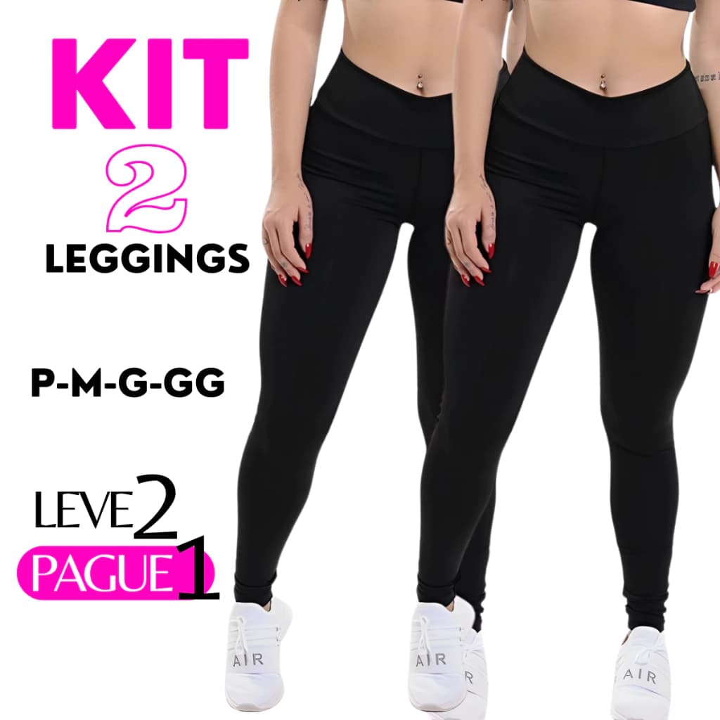 KIT 02 Calça Legging Cintura Alta Leg Suplex Grossa Levanta Bumbum Zero Transparência Fitness