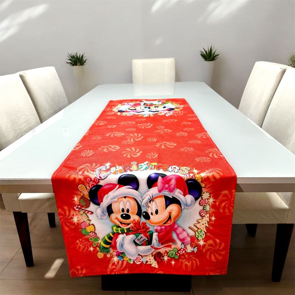 Caminho de mesa MICKEY E MINNIE Natal Toque Aveludado tecido encorpado - Trilho de mesa 1,40x0,45cm