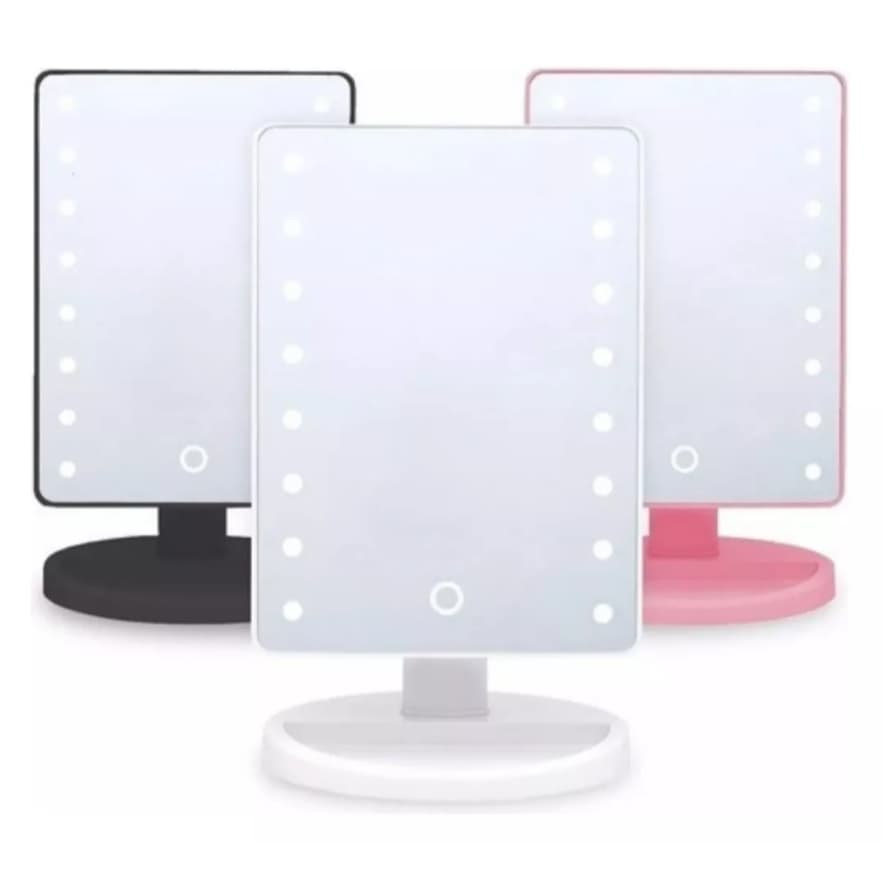 Espelho Maquiagem Mesa Luz Led Iluminado Portatil Quadrado Moldura Branco