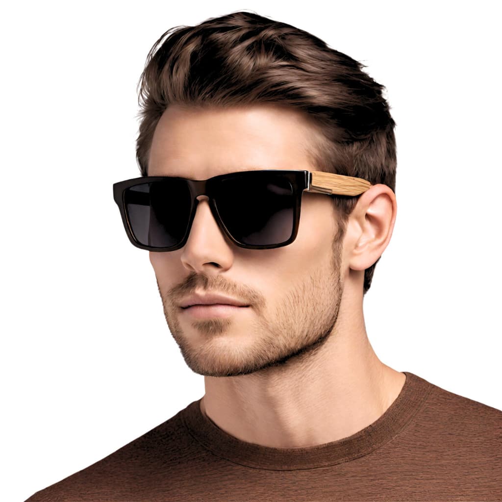 Óculos de Sol Masculino Haste Estilo Bambu Quadrado Premium UV400 Design Sofisticado Atual Casual