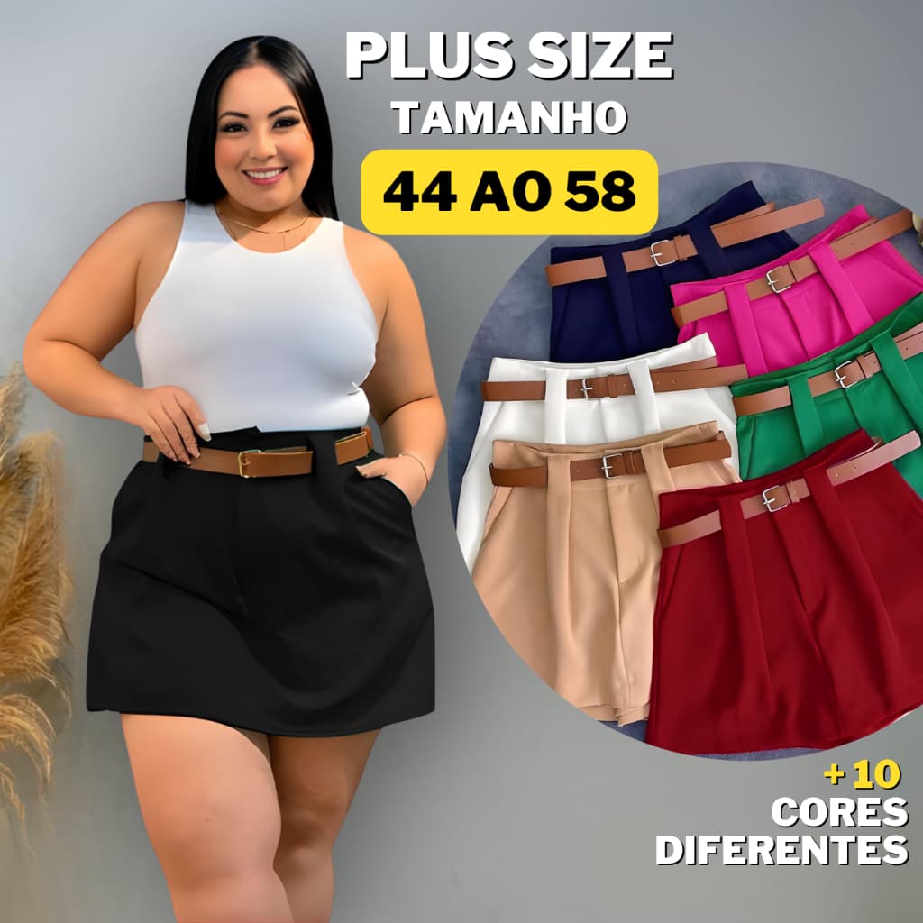 Short Saia Plus Size Short Saia Alfaiataria com Cinto Plu Size Tamanho do 36 ao 58
