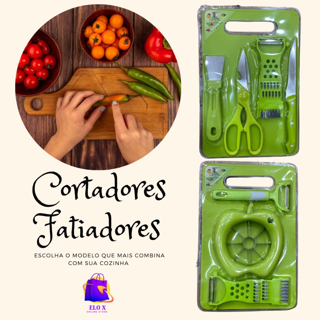 Kit Cortador Fatiadores de Legume Frutas Multifuncional Mandolina Ralador Picador Cortador Alimentos