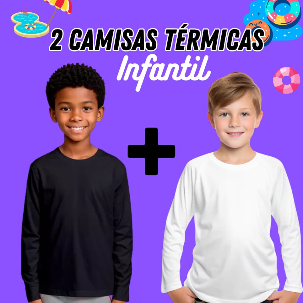Kit com 2 Camisetas térmicas infantil proteção solar UV 50+ segunda pele