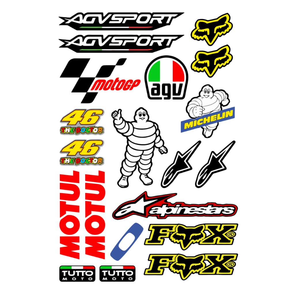 Cartela Moto GP para Capacete Moto Bike com 20 Adesivos