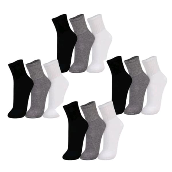 Kit Meia Lisa Cano Longo De Algodão Masculina E Feminina Preto Branco E Cinza Unissex