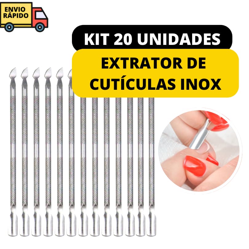 Empurrador de Cutícula Jogo 20 Peças De Aço Inox Removedor Extrator Com Duas Pontas De Manicure