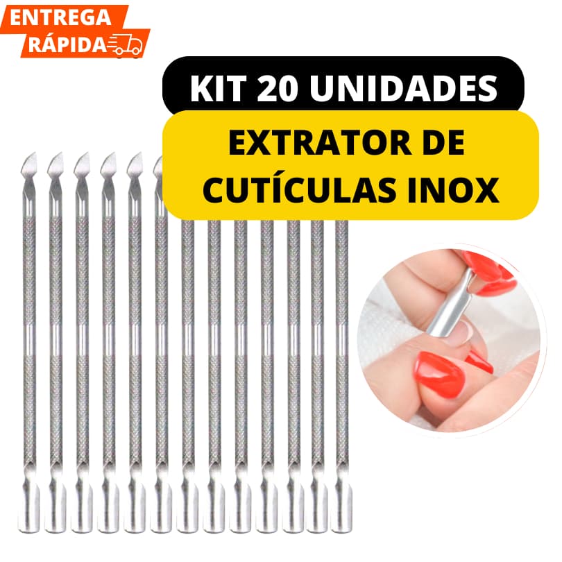 Empurrador de Cutícula Jogo 20 Peças De Aço Inox Removedor Extrator Com Duas Pontas De Manicure