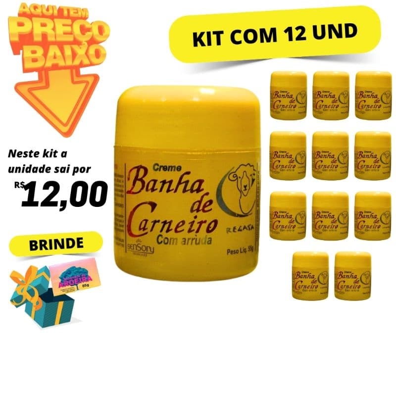 KIT com 12 Creme de Massagem Banha de Carneiro 55g REGATA ORIGINAL