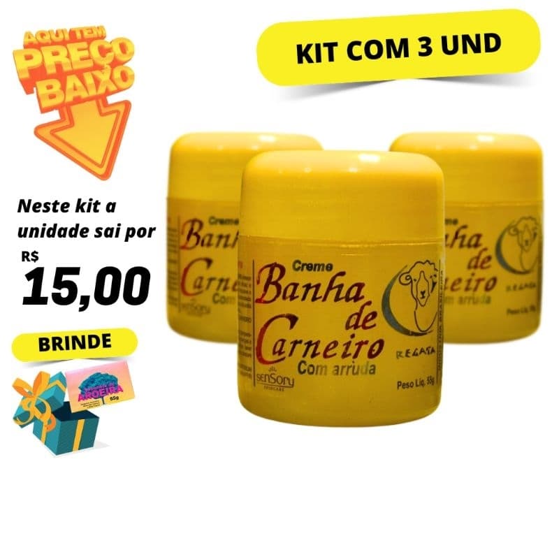 Kit com 3 Creme de Massagem Banha de Carneiro Regata 55g