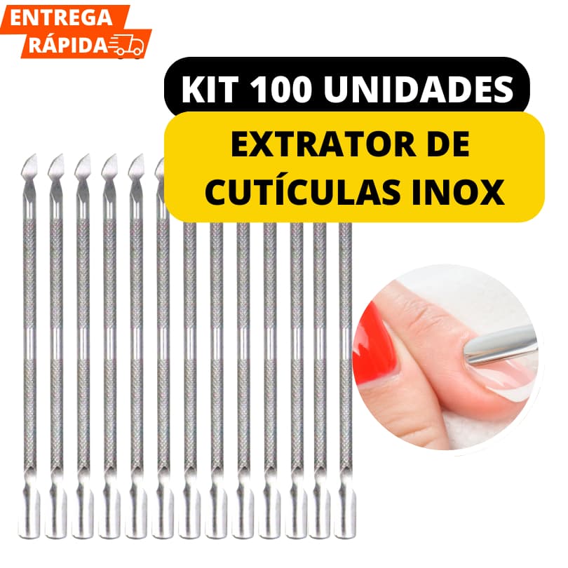 Extrator de Cutícula Kit 100 Peças De Aço Inox Limpeza Removedor Empurrador Com Duas Pontas De Manicure