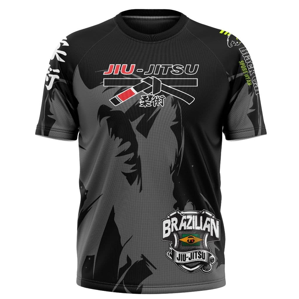 Camiseta Esportiva Jiu-Jitsu Dry Fit Treino Brazilian Preta Proteção UV