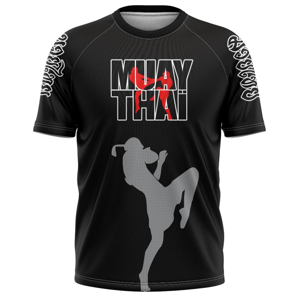 Camiseta Esportiva Muay Thai Fit Treino Preta Proteção UV