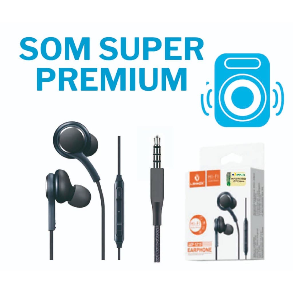 FONE Fone Ouvido Saída P2 PREMIUM c/microfone PARA S10 SAMSUNG Intra Auricular Grave