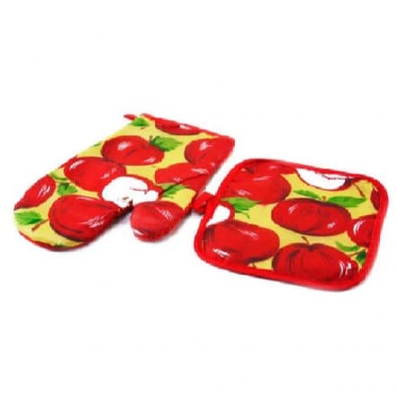 kit Luva Luvas Protetoras de Cozinha Com Isolamento Térmico Estampas Multicoloridas Com Pegador Descanso de Panela