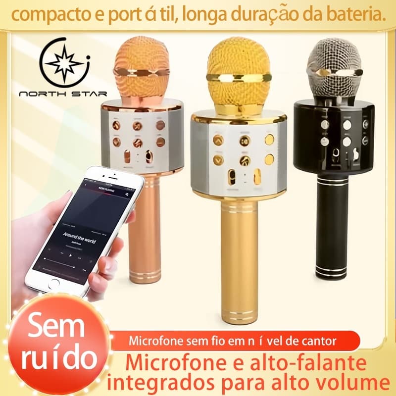 KA-1003 - Microfone Infantil de Karaoke Microfone de Brinquedo Sem Fio Bluetooth
