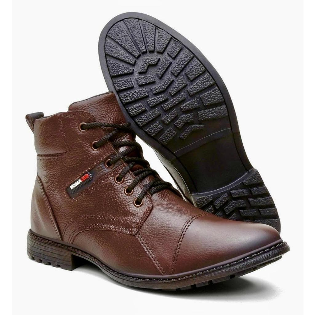 Bota Coturno Casual Em Couro Com Ziper