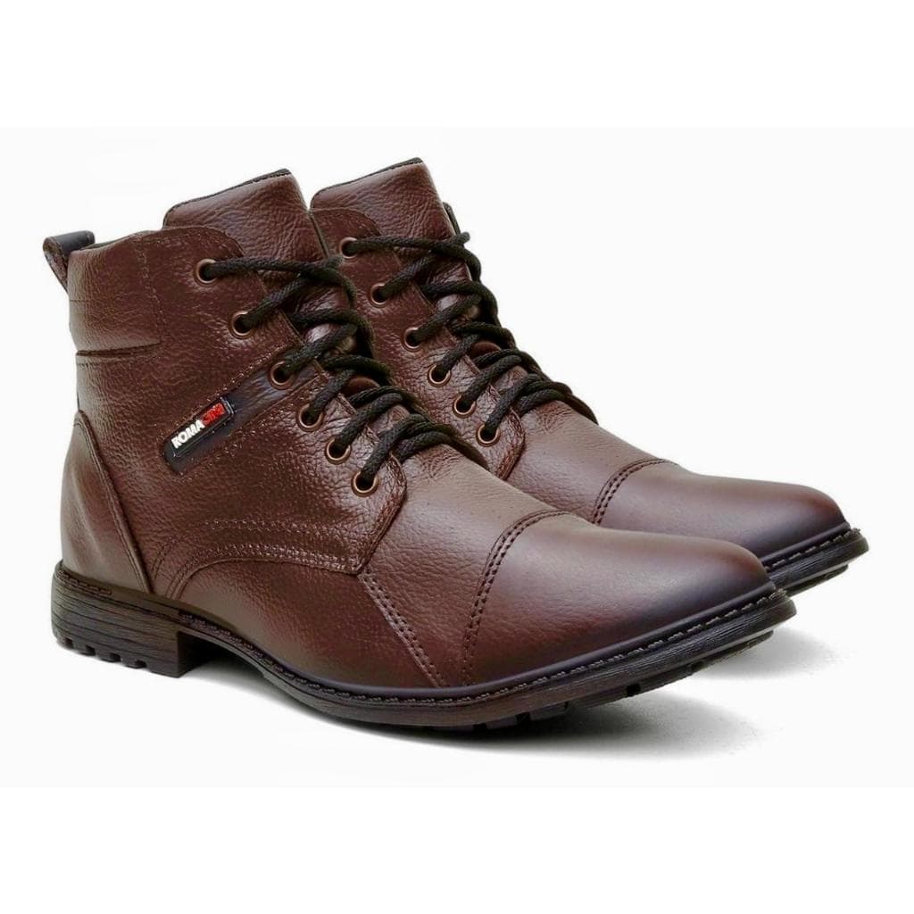 Bota Coturno Em Couro Floater Macio Ziper Lateral Com Cadarço