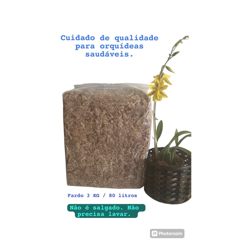 Musgo esfagno chileno, ideal para orquídeas. Fardo 3 KG, seco, tratado e prensado, rende 240 litros.
