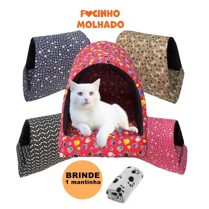 Caminha Iglu Pets Casinha Toca p/ Gatos ou Cachorro Brinde 1 Mantinha P M G Estampas Sortidas