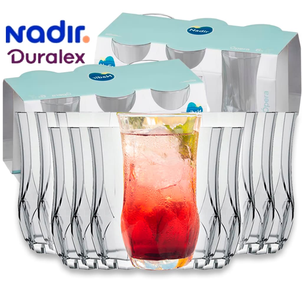 Jogo 12 Copos Chiques Opera Long Drink 360ml vidro cristalino copo de drink suco - Nadir Figueiredo
