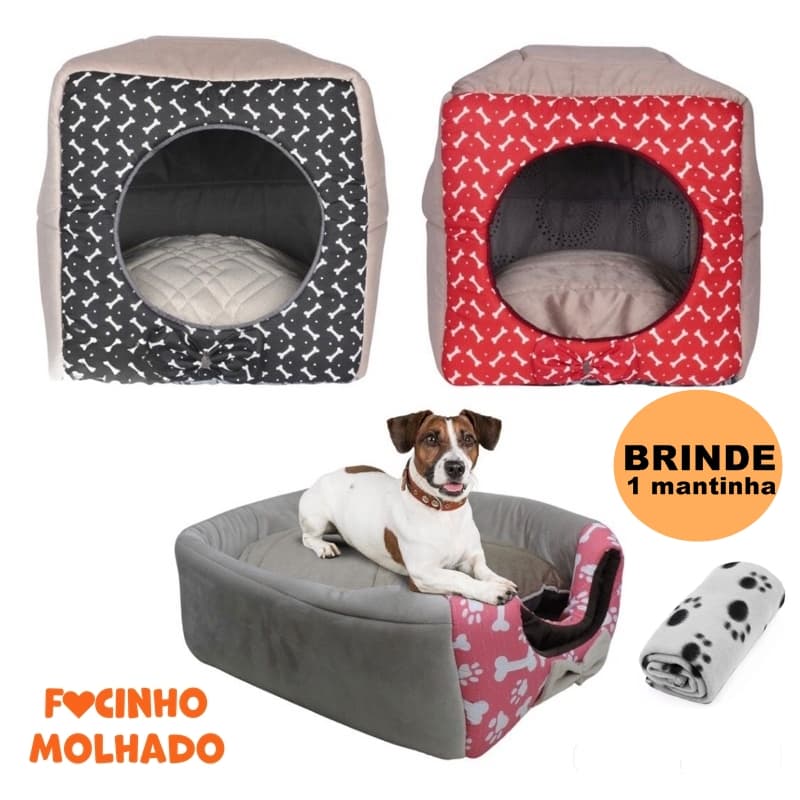 Caminha Pet Toca Conforto 2 em 1 com Travesseiro Cães ou Gatos 3 Tamanhos Grátis 1 Mantinha