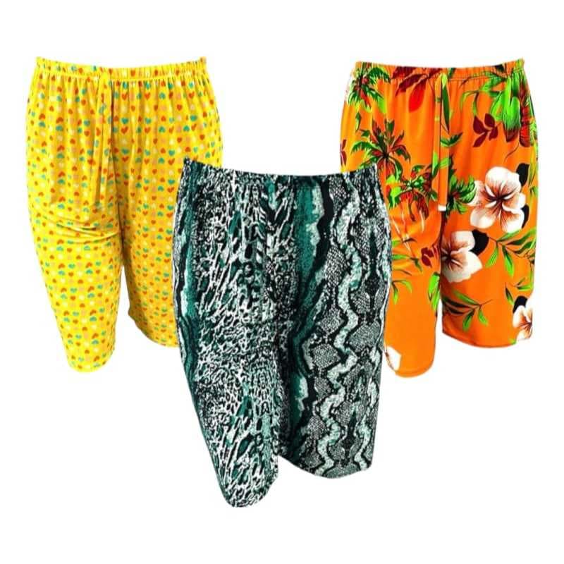 Kit 3 Bermudas Malha Fria Fresca Confortável Estampadas com Bolsos