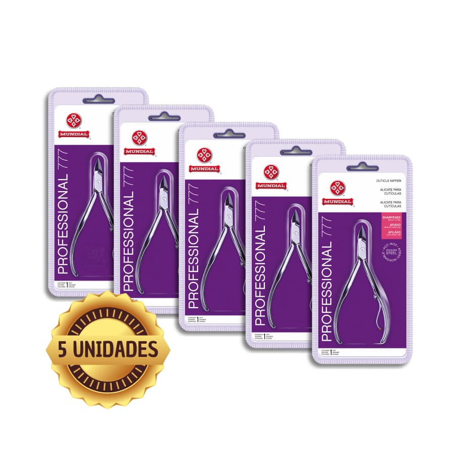 Mundial Kit com 5 Alicates de Cutícula 777 Profissional – Aço Inox, Corte Preciso, Alta Durabilidade